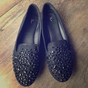 Black jeweled flats
