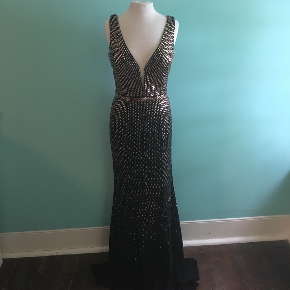 Ellie Wilde black gown with bronze beading