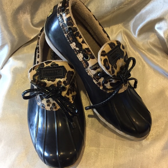 Sperry Shoes - Sperry Rubber Black cheetah print boots 7.5