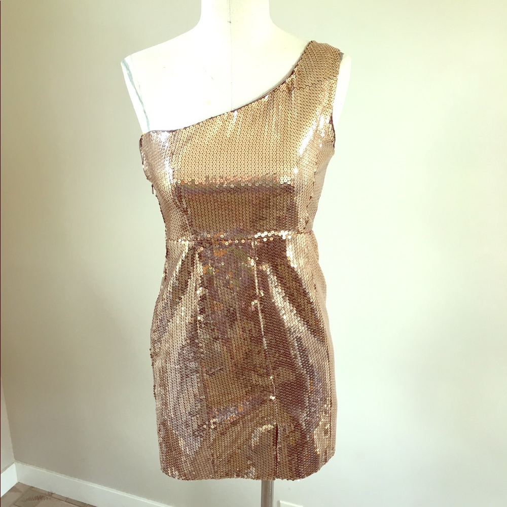 Gold sequin one shoulder dress