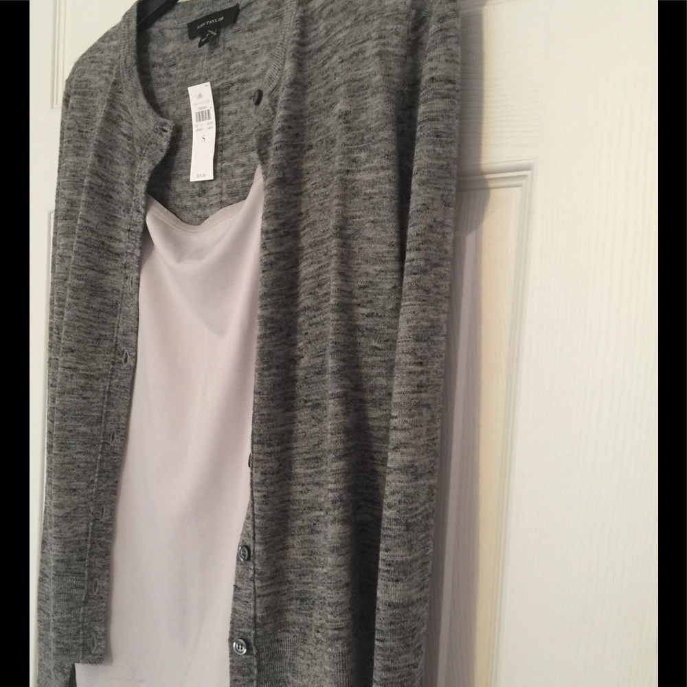Heather gray cardigan and light gray cami