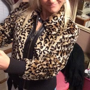 Leopard print furry coat