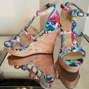 Colorful Print, Cork, and Crystal Wedges