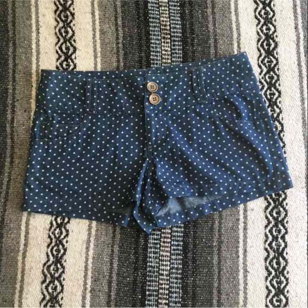 Denim white polka dot shorty shorts small