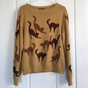 Warm dark brown\mustard cat sweater!