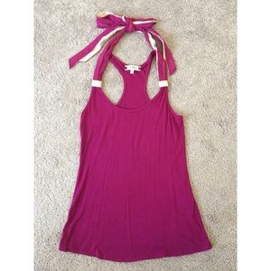 Fuschia racer back tank with self tie bow