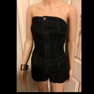 Dark Blue Jean One Piece Romper