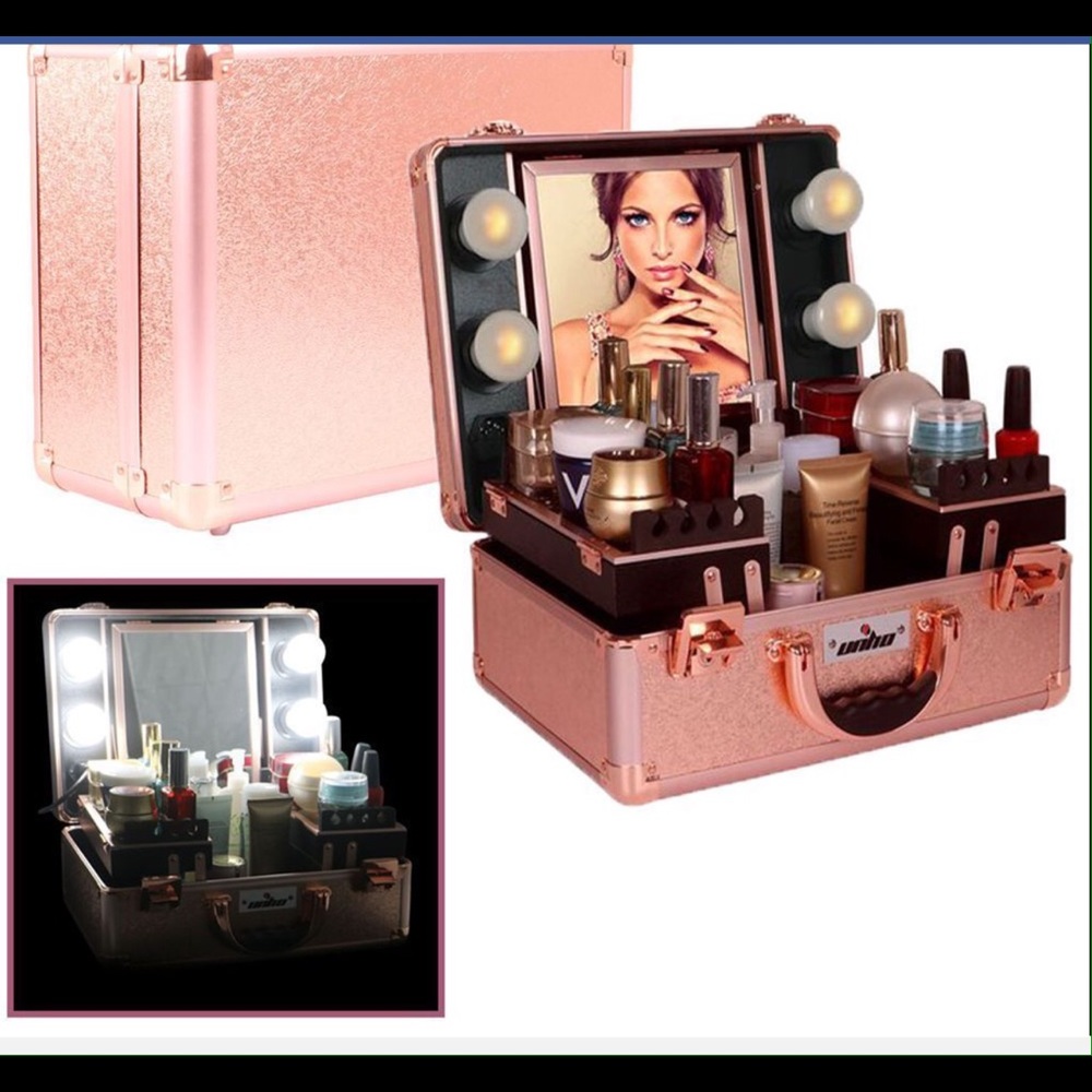 🌸Cosmetic Make Up Case Lighted Mirror Vanity Box