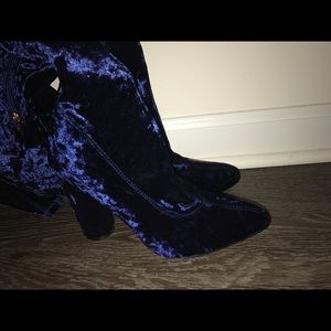 Velvet thigh high boots