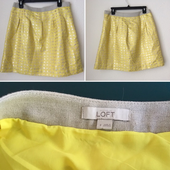 LOFT Dresses & Skirts - ANN TAYLOR LOFT Yellow Metallic lined pleats