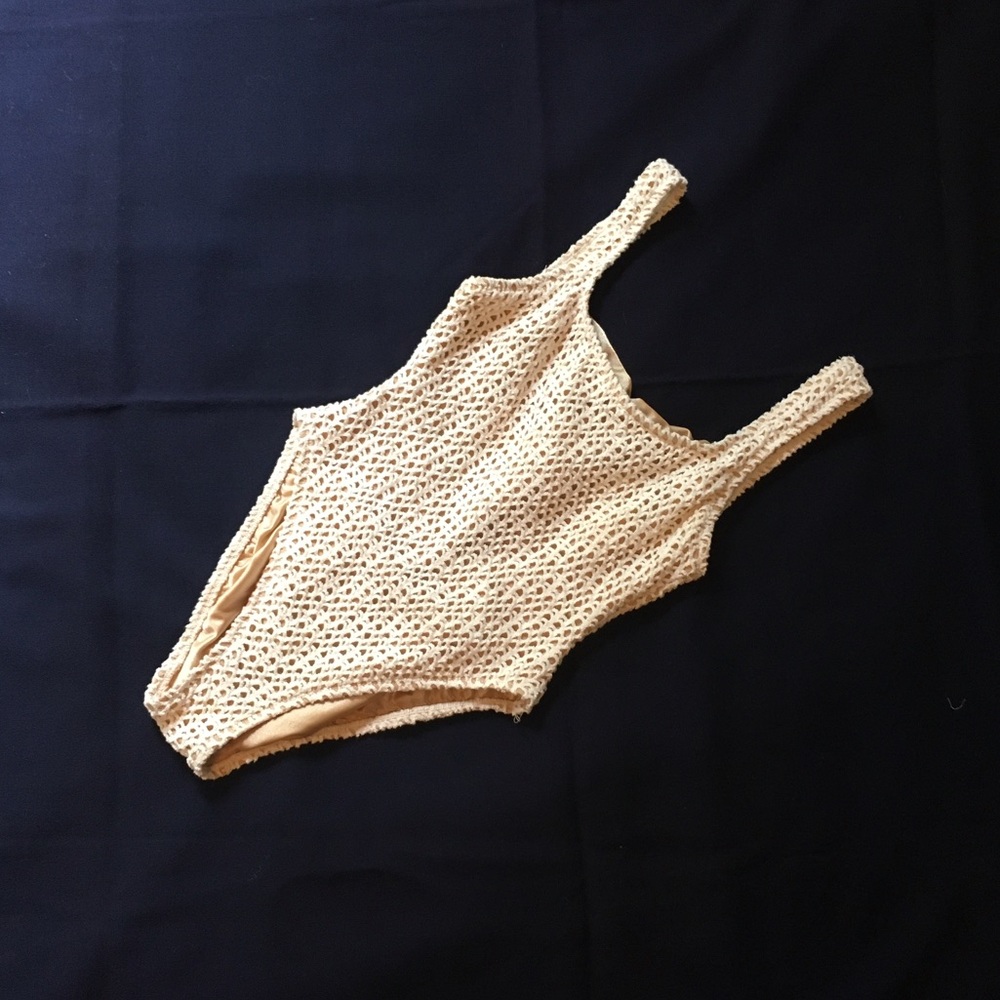 Vintage crochet knit cream bathing suit