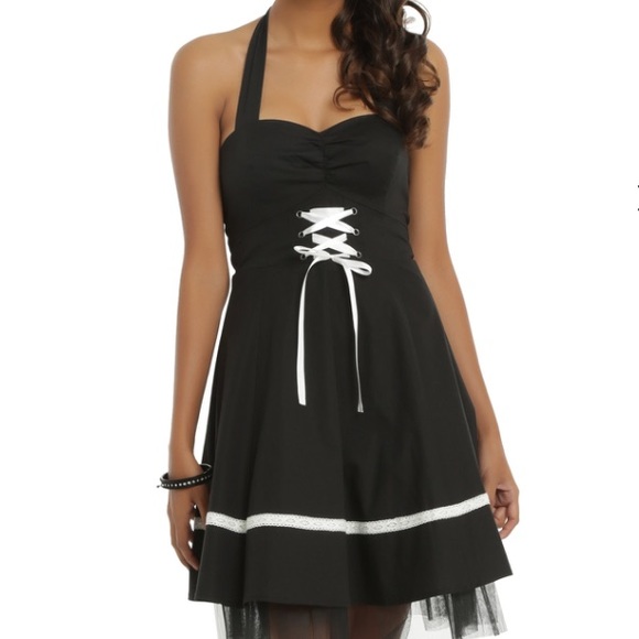 Hot Topic Dresses Hot Topic Black White Laceup Halter Dress Poshmark