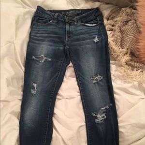 American Eagle Distressed Dark Was Skinny Jeans