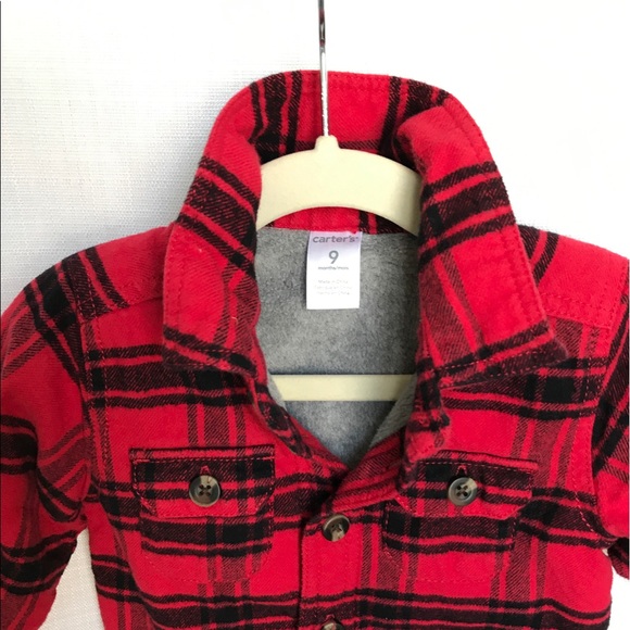 Carters Red Plaid Fleece lined Flannel - Picture 2 of 5