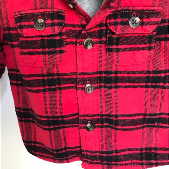 Carters Red Plaid Fleece lined Flannel - Picture 3 of 5