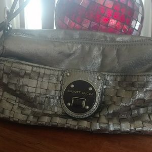Elliot Lucca silver woven leather handbag