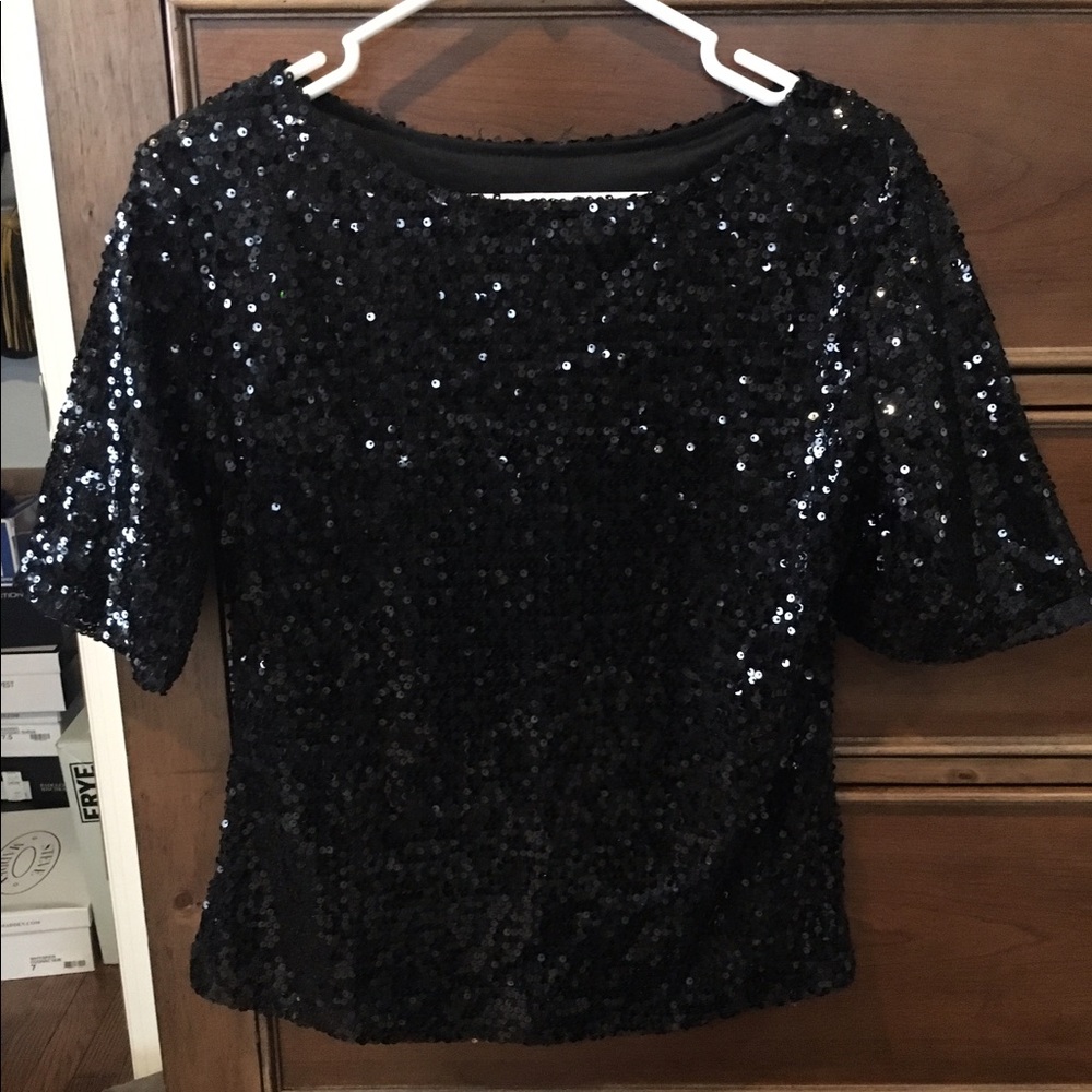 Black sequin short sleeve blouse