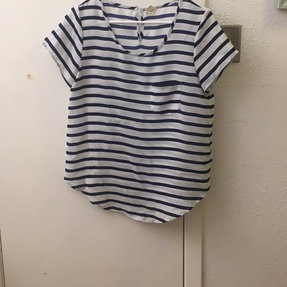 White with navy striped top