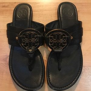 Tory Burch "Amanda" Black Leather Sandals