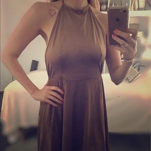 NWOT Brown Suede backless halter dress size M