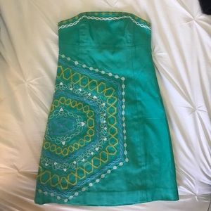 Lilly Pulitzer Turquoise Honeycomb Strapless Dress