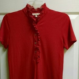 Coral Tory Burch top w/ruffles and gold buttons