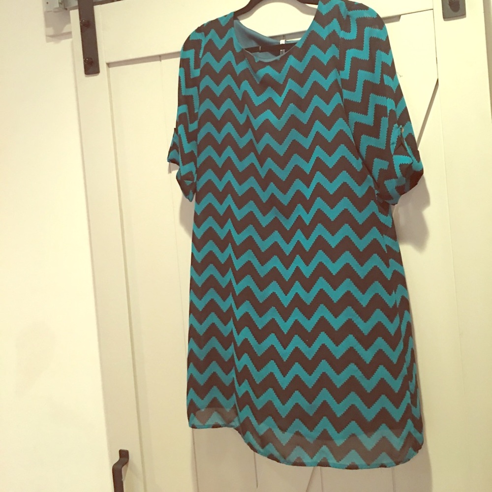 Black and blue-green chevron dress