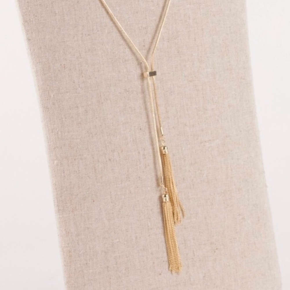 New! Gold Double Tassel Lariat Necklace 16"