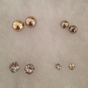 Set of four earrings--mottled gold/faux diamond