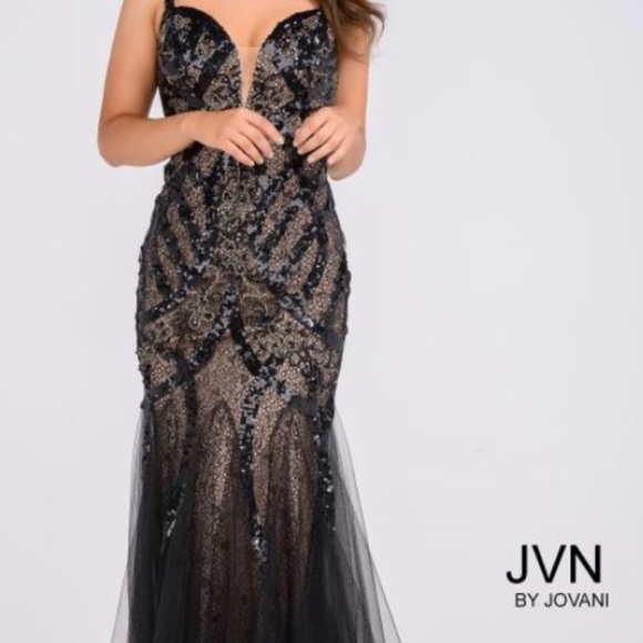 strapless open back dress Jovani JVN36580 Size 10 Hot Pink Sheer Lace V Neck Prom Dress Sequin S