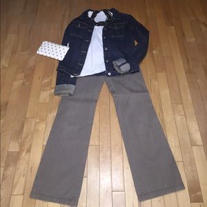 Camo green flat front pants