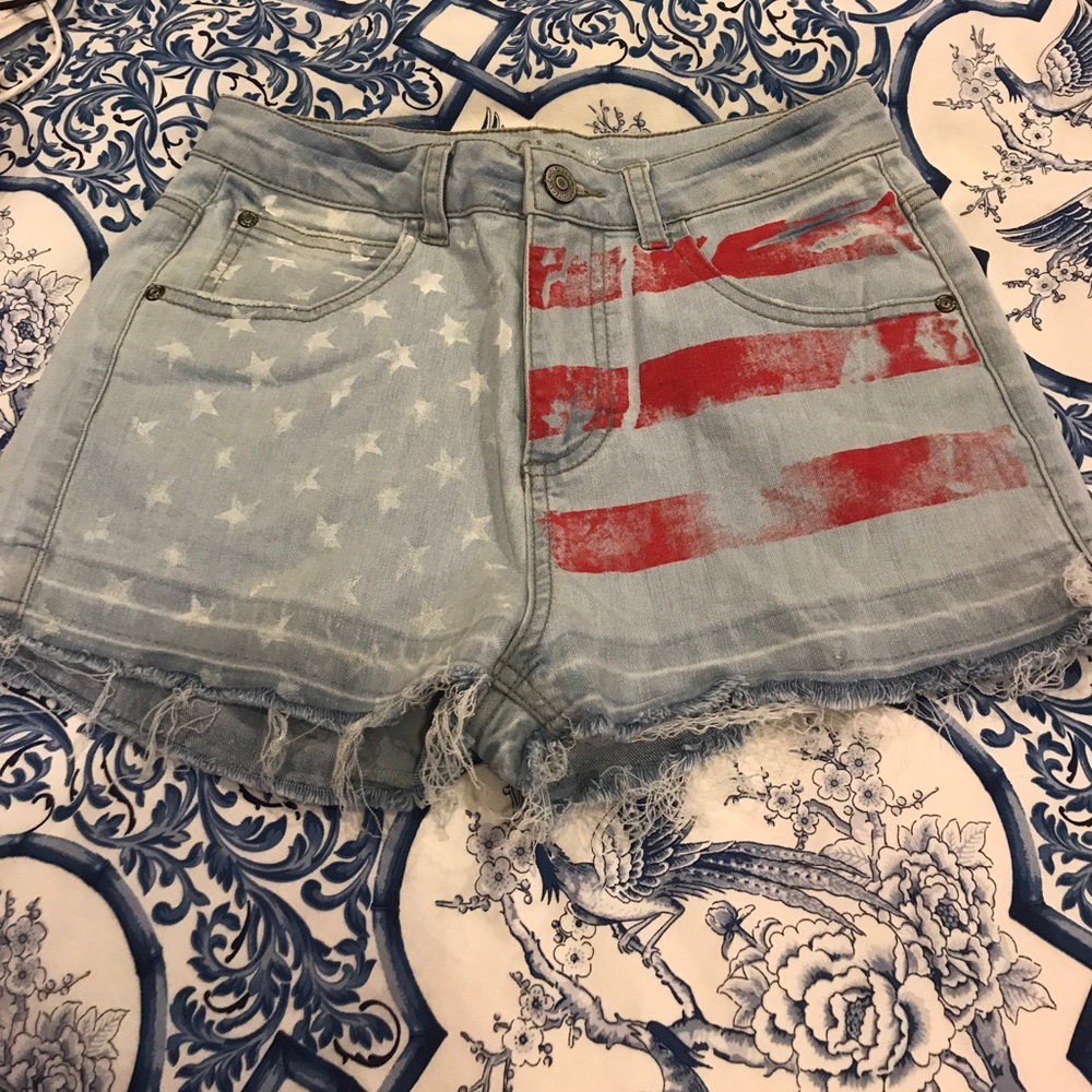 American flag denim shorts