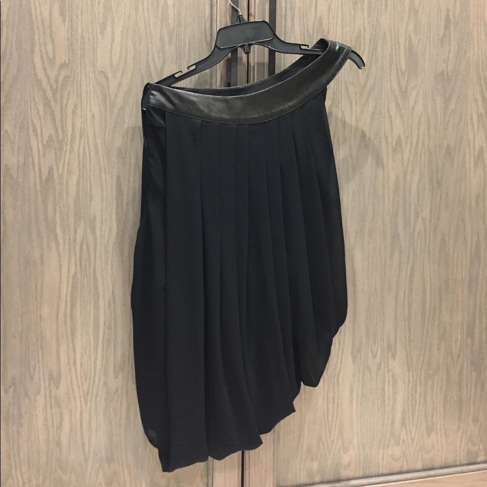 Draped Cocktail Dress with Faux Leather Detail