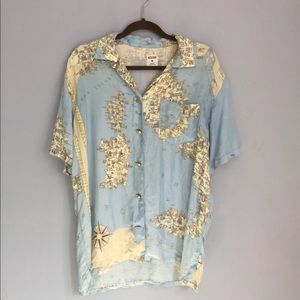 MOSCHINO Blue and Gold Button-Up Blouse