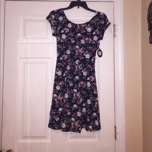 Navy floral crossback skater dress