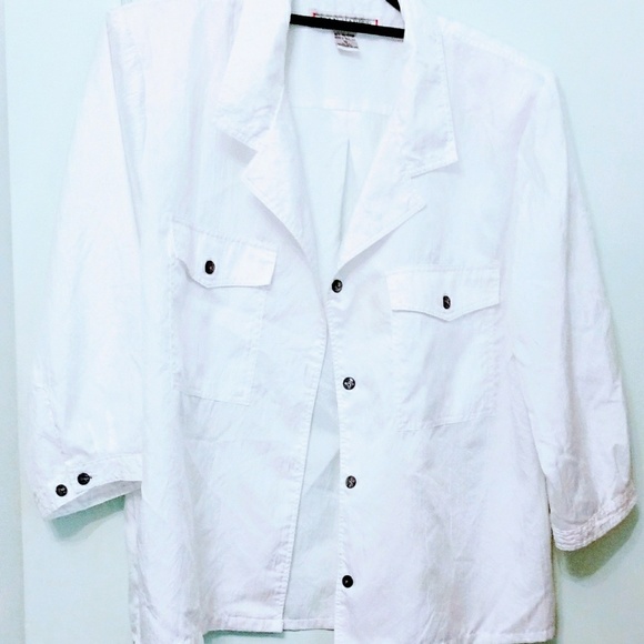 Joan Harper White 3/4 Sleeve Button Up Blouse - Picture 1 of 5