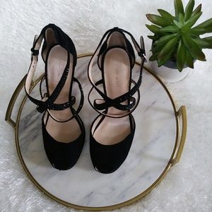 Nine West Open Toe Suede & Jewels Heels SZ 9