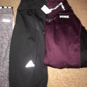 Pink sports bra yoga pants half zip coat adidas y