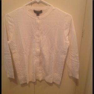 Ann Taylor small white cardigan lace detail