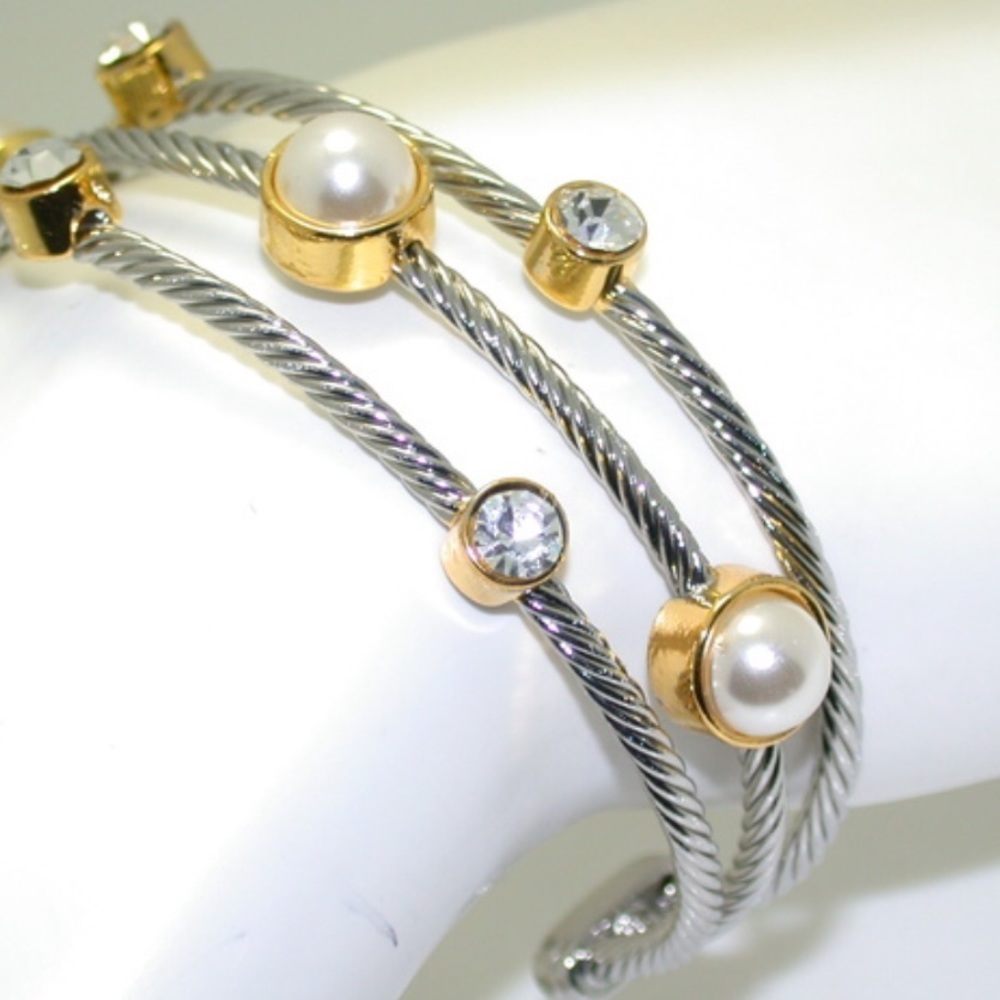 18k White & Yellow Gold Plated, 7mm Bracelet