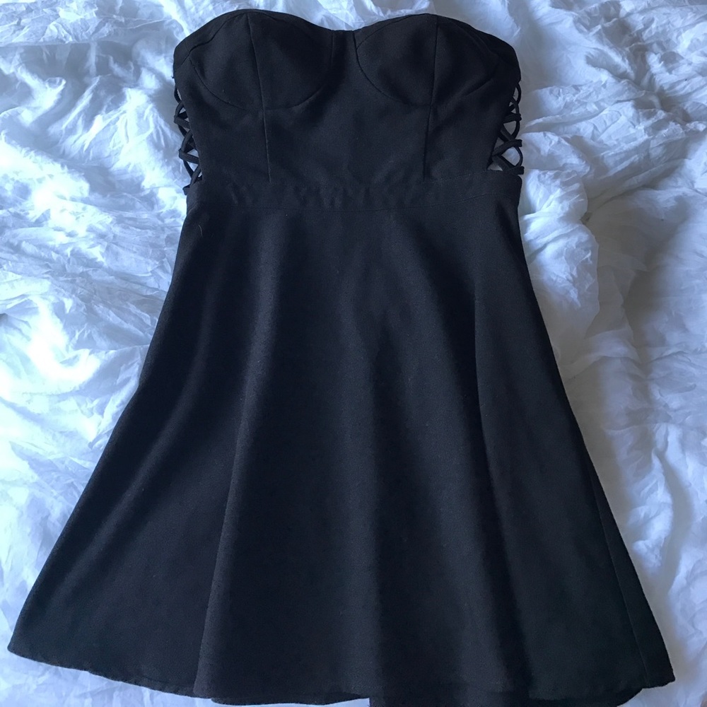 Strapless black skater girl dress