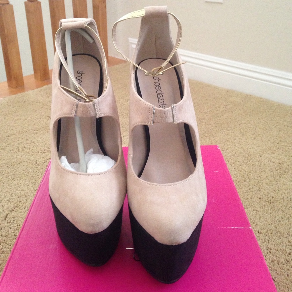 Nude and Black Mary Jane platform heels
