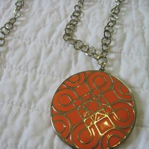 Orange and Gold Enameled Geometric Necklace