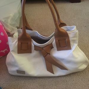 White and tan purse from Italy