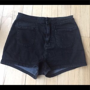 High waist black denim shorts