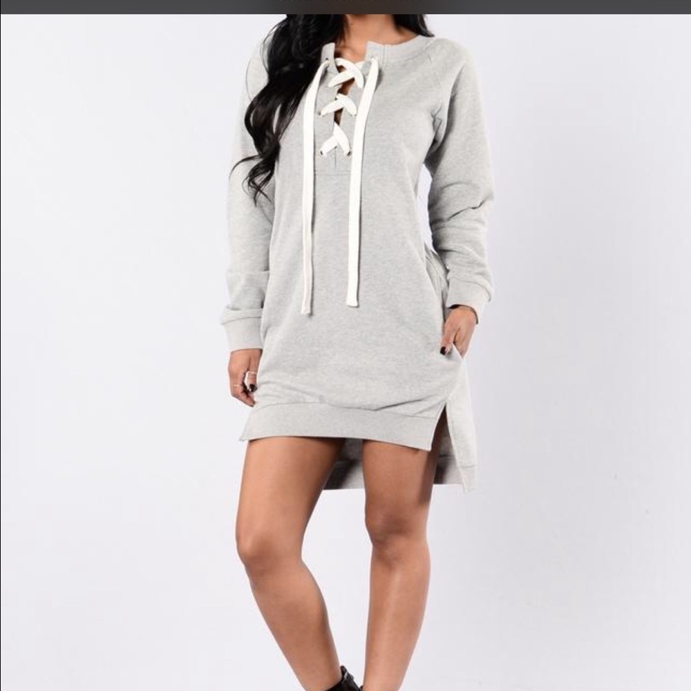 SOLD Grey & white sweater dress