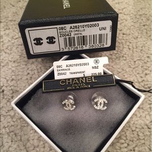 Chanel mini logo crystal earrings
