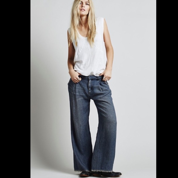 Free People Denim - Free People Linen Blend Pattern Wideleg Jeans 27