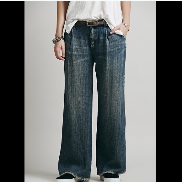 Free People Linen Blend Pattern Wideleg Jeans 27 - Picture 2 of 5