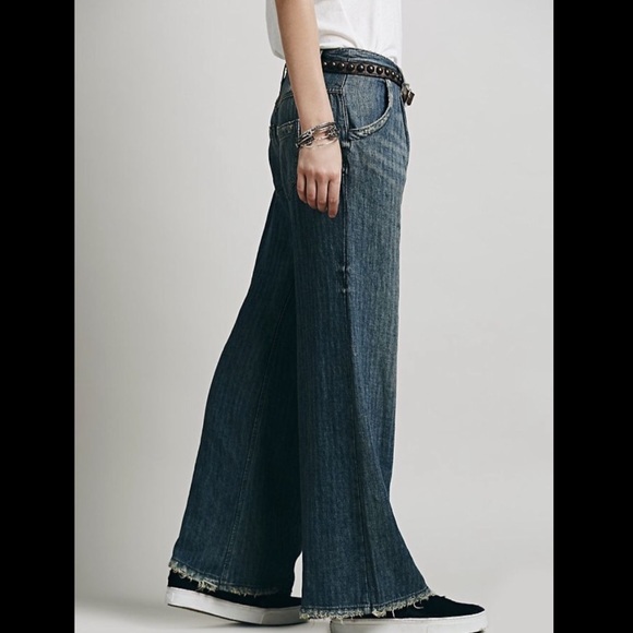 Free People Linen Blend Pattern Wideleg Jeans 27 - Picture 5 of 5